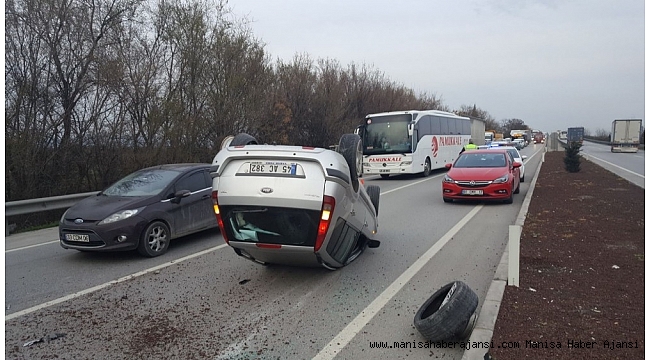Takla atan araçtan burnu bile kanamadan çıktılar