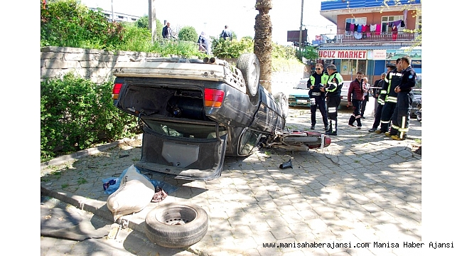 Otomobil önce araca çarptı ardından bahçeye uçtu