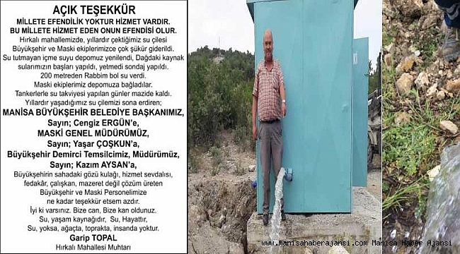 DEMİRCİLİ MAHALLE MUHTARINDAN ANLAMLI TEŞEKKÜR