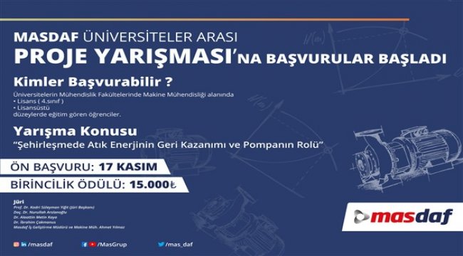 “Masdaf Üniversiteler Arası Proje Yarışması”na başvurular başladı