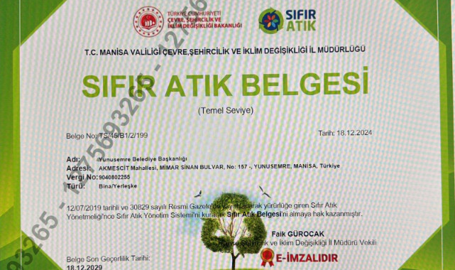 YUNUSEMRE ANA HİZMET BİNASI SIFIR ATIK BELGESİ ALMAYA HAK KAZANDI
