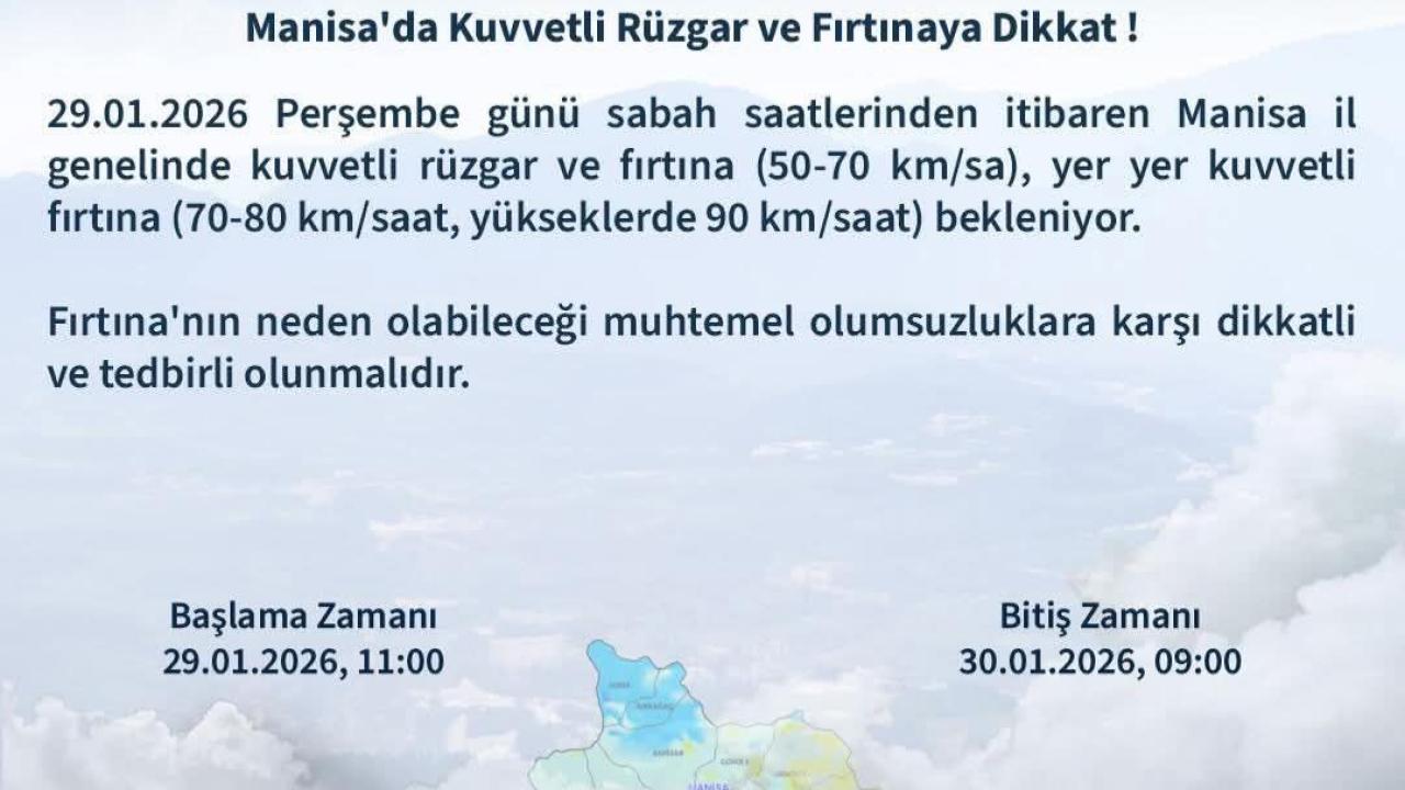 Manisa’da kuvvetli rüzgar ve fırtına uyarısı